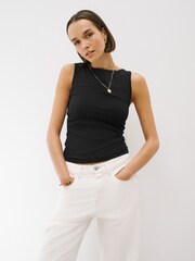 Black Soft Touch Slinky Boat Neck Sleeveless Top - Image 2 of 7