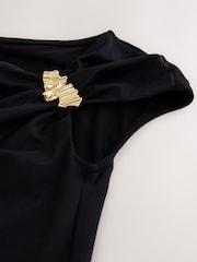 Black Slinky Soft Touch Asymmetric Hardware Short Sleeve Top - Image 6 of 7
