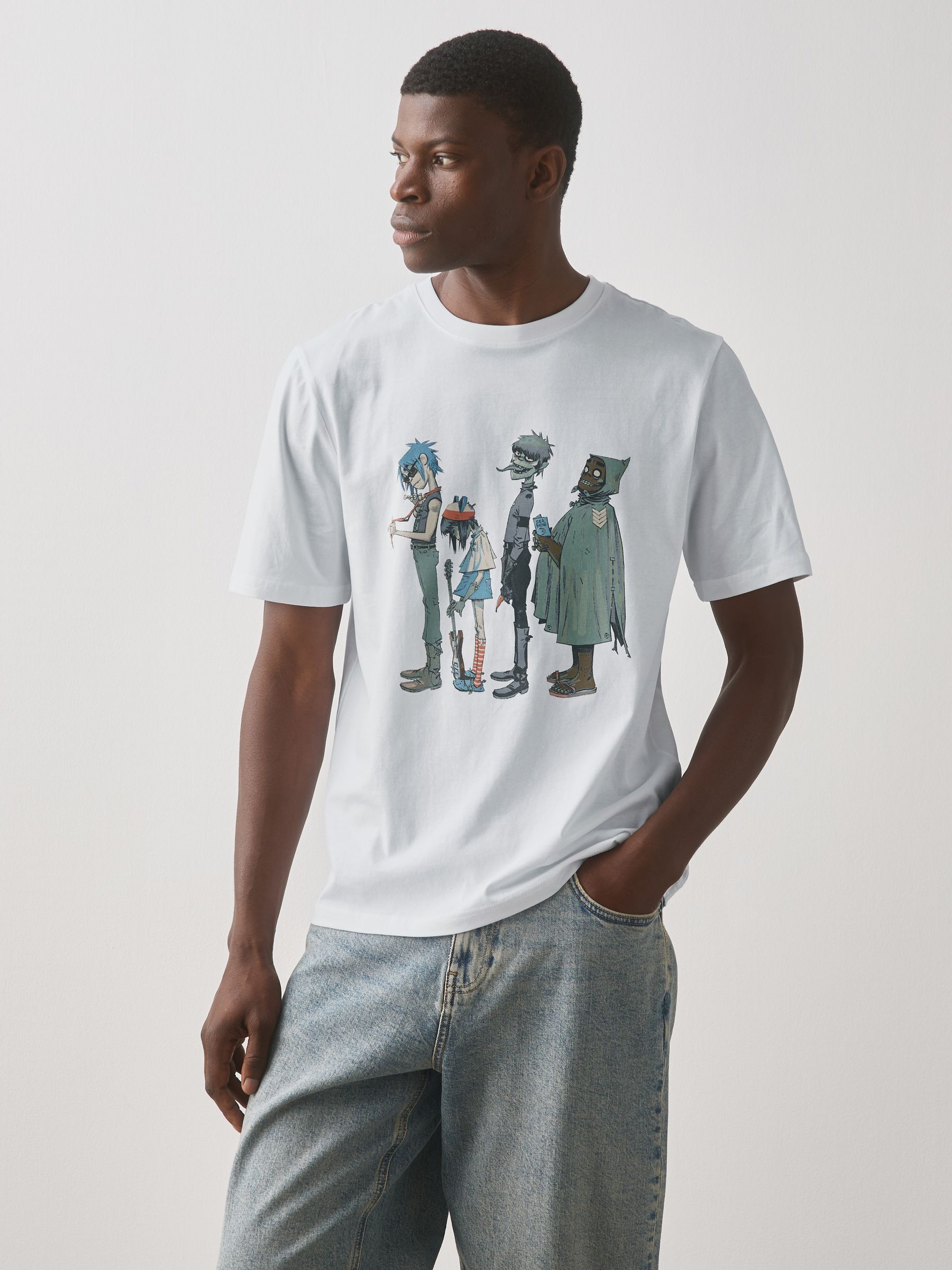 Buy White Gorillaz Regular Fit Band Graphic Print T-Shirt from the
