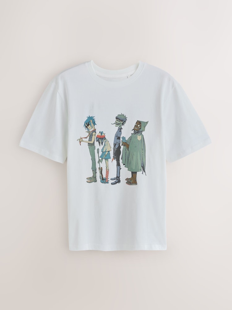 White Gorillaz Regular Fit Band Graphic Print T-Shirt - Image 1 of 4