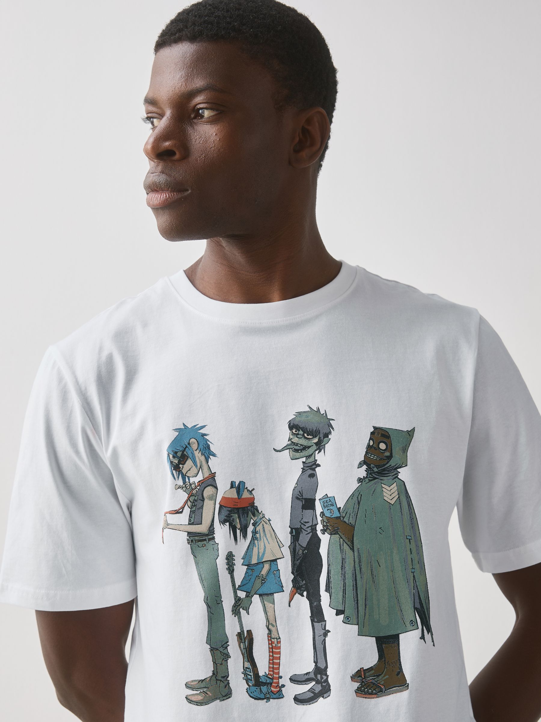 Buy White Gorillaz Regular Fit Band Graphic Print T-Shirt from the