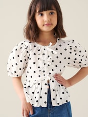 Angel & Rocket White Amber Polka Dot Tie Front Top - Image 1 of 4
