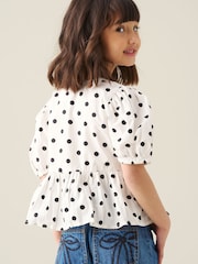 Angel & Rocket White Amber Polka Dot Tie Front Top - Image 2 of 4