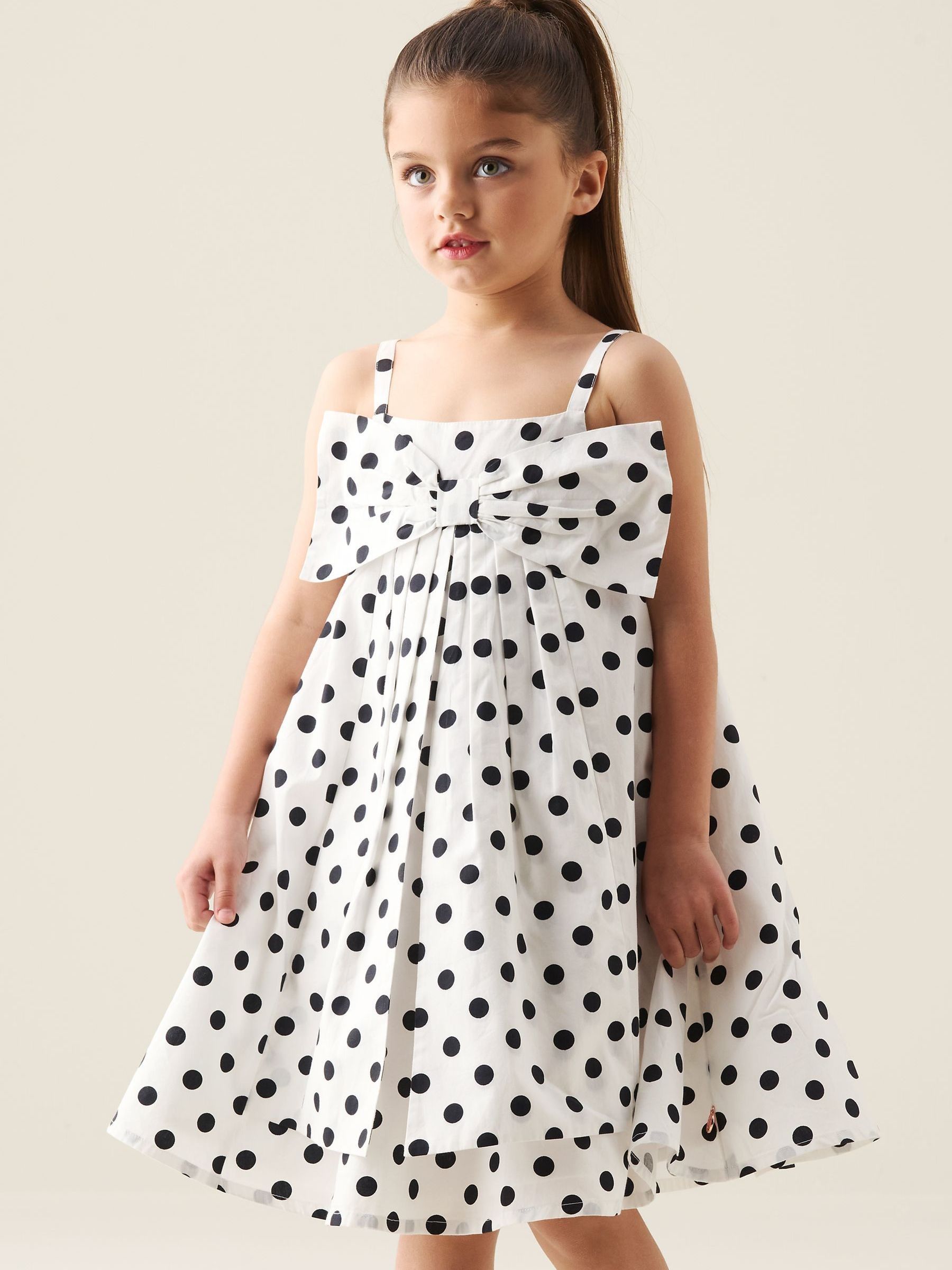 Polka Dot Side Bow Pleated Dress ワンピース Polka Dot Side Bow
