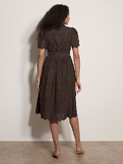 Apricot Brown Cotton Floral Embroidered Midi Dress - Image 3 of 4