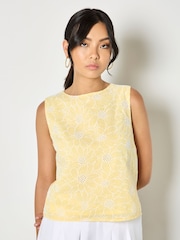 Apricot Yellow Floral Lace Embroidered Shell Top - Image 1 of 4