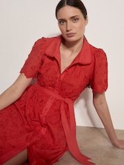 Apricot Red Cotton Floral Embroidered Midi Dress - Image 3 of 4