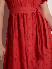 Apricot Red Cotton Floral Embroidered Midi Dress - Image 4 of 4