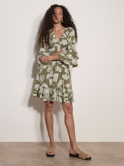 Apricot Green Sarasa Floral Ruffle Mini Dress - Image 2 of 4