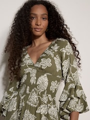 Apricot Green Sarasa Floral Ruffle Mini Dress - Image 3 of 4