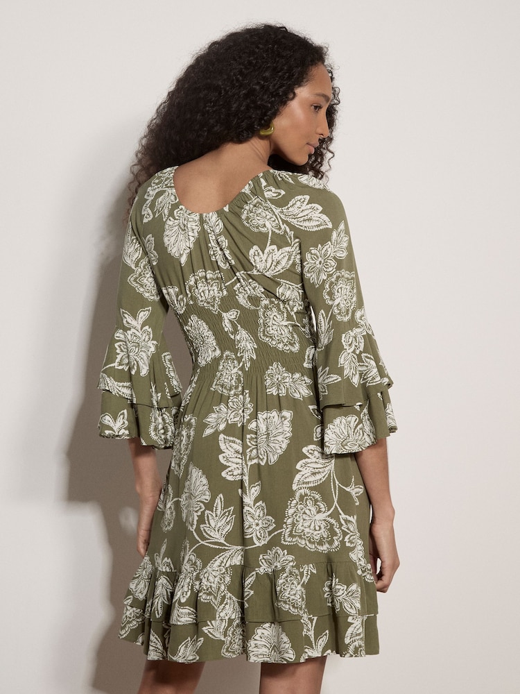 Apricot Green Sarasa Floral Ruffle Mini Dress - Image 4 of 4