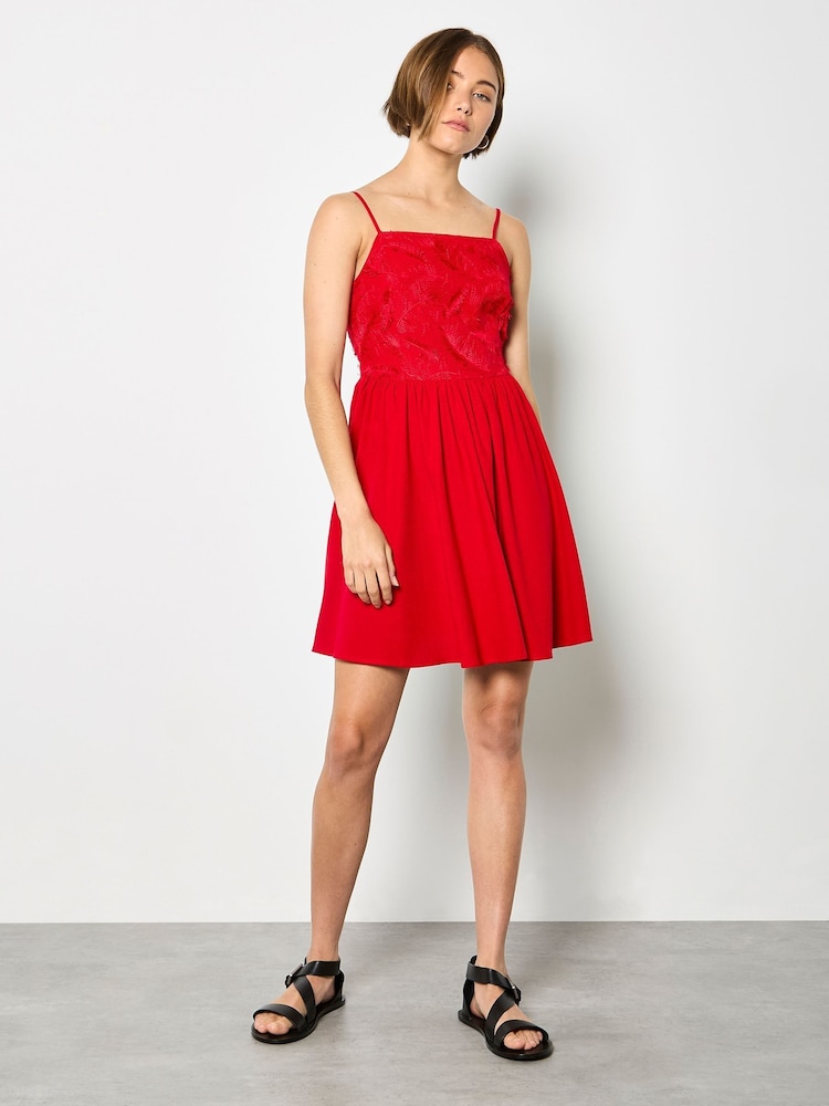 Apricot Red Eyelash Embroidered Cami Mini Dress - Image 1 of 5