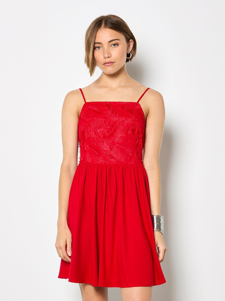 Apricot Red Eyelash Embroidered Cami Mini Dress - Image 2 of 5