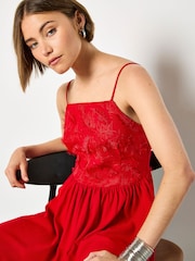 Apricot Red Eyelash Embroidered Cami Mini Dress - Image 5 of 5