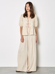 Apricot Natural Eyelash Embroidery Linen Blend Blouse - Image 3 of 4