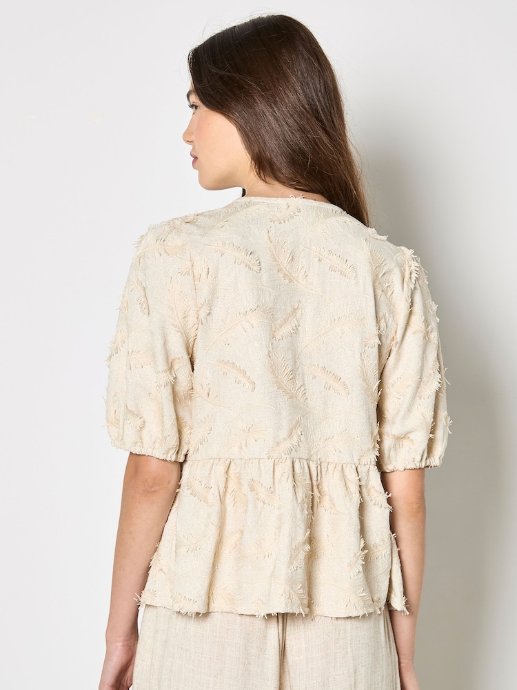 Apricot Natural Eyelash Embroidery Linen Blend Blouse - Image 4 of 4