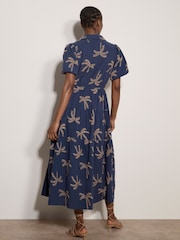 Apricot Blue Embroidered Palms Cotton Midi Dress - Image 4 of 4