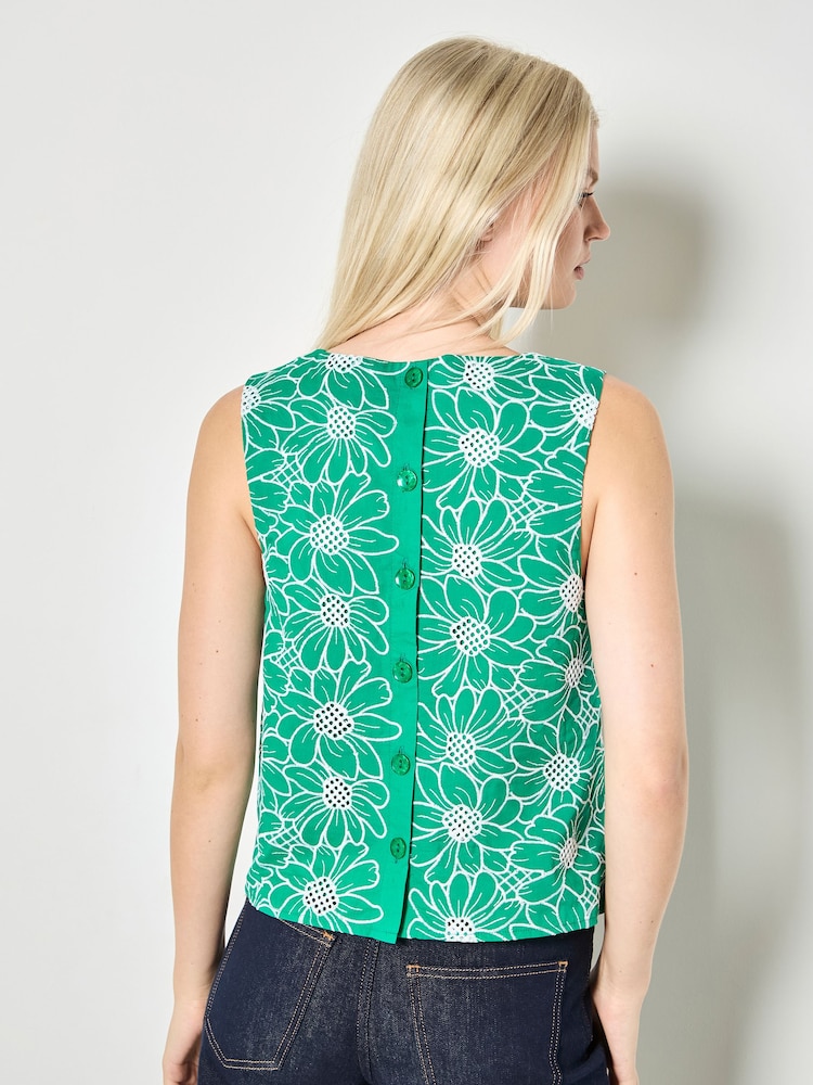 Apricot Green Floral Lace Embroidered Shell Top - Image 2 of 4