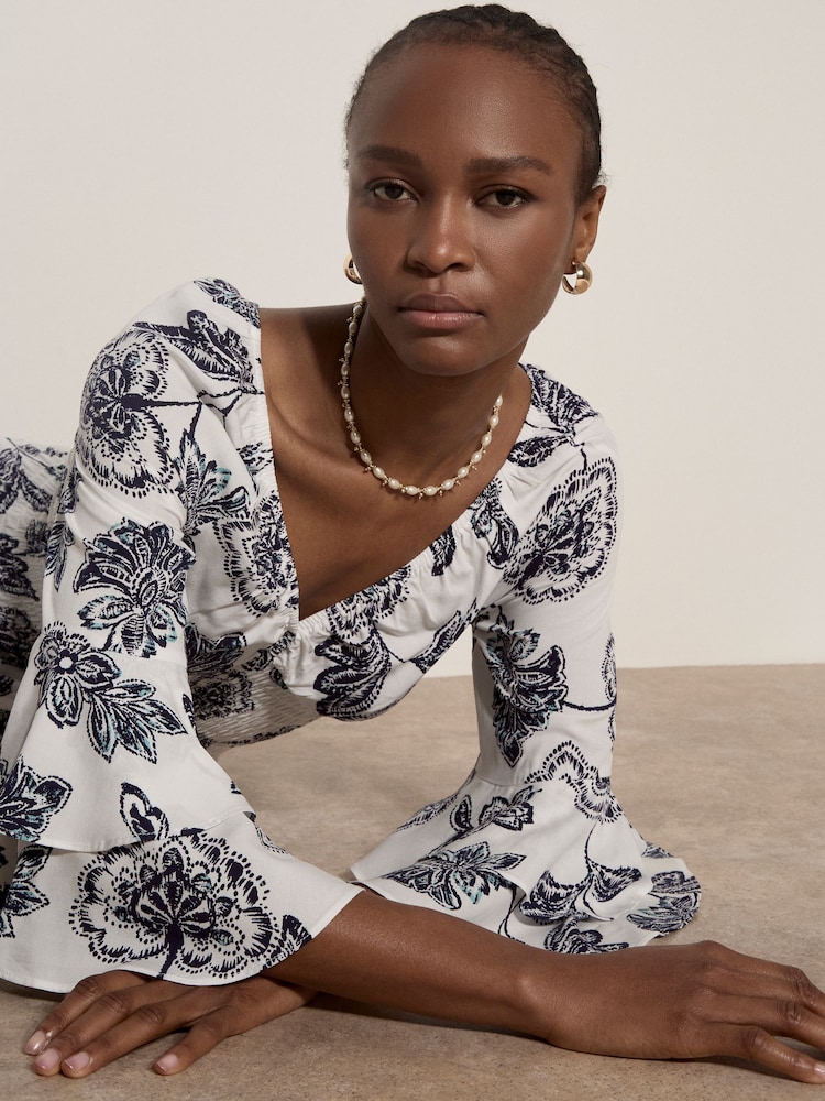 Apricot Blue Sarasa Floral Ruffle Mini Dress - Image 4 of 4