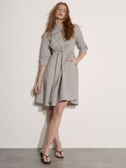 بني - Apricot Cotton Stripe Shirt Mini Dress - Image 1 of 5