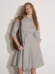 بني - Apricot Cotton Stripe Shirt Mini Dress - Image 2 of 5