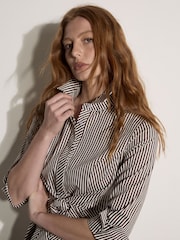 بني - Apricot Cotton Stripe Shirt Mini Dress - Image 4 of 5