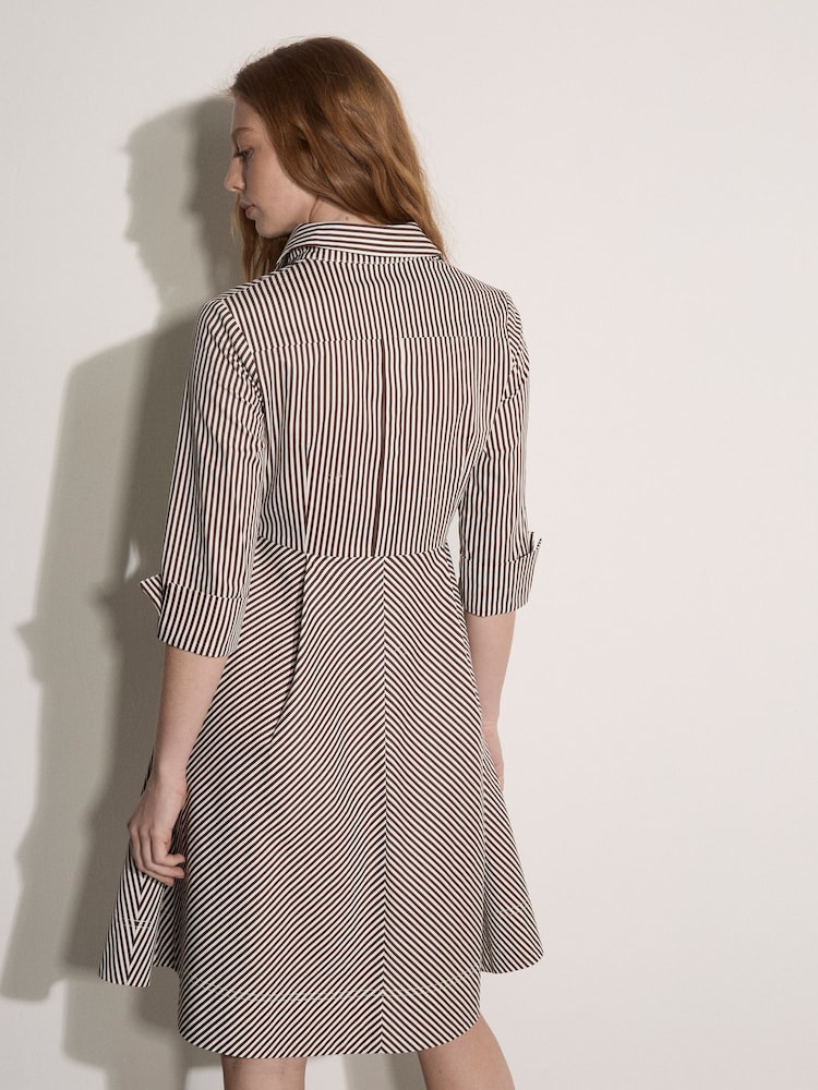 بني - Apricot Cotton Stripe Shirt Mini Dress - Image 5 of 5