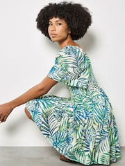 Apricot White Palm Print Smocked Broderie Mini Dress - Image 1 of 5