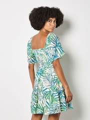 Apricot White Palm Print Smocked Broderie Mini Dress - Image 5 of 5