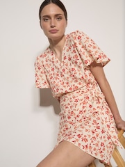 Apricot Cream Floral Wrap Mini Dress - Image 1 of 3
