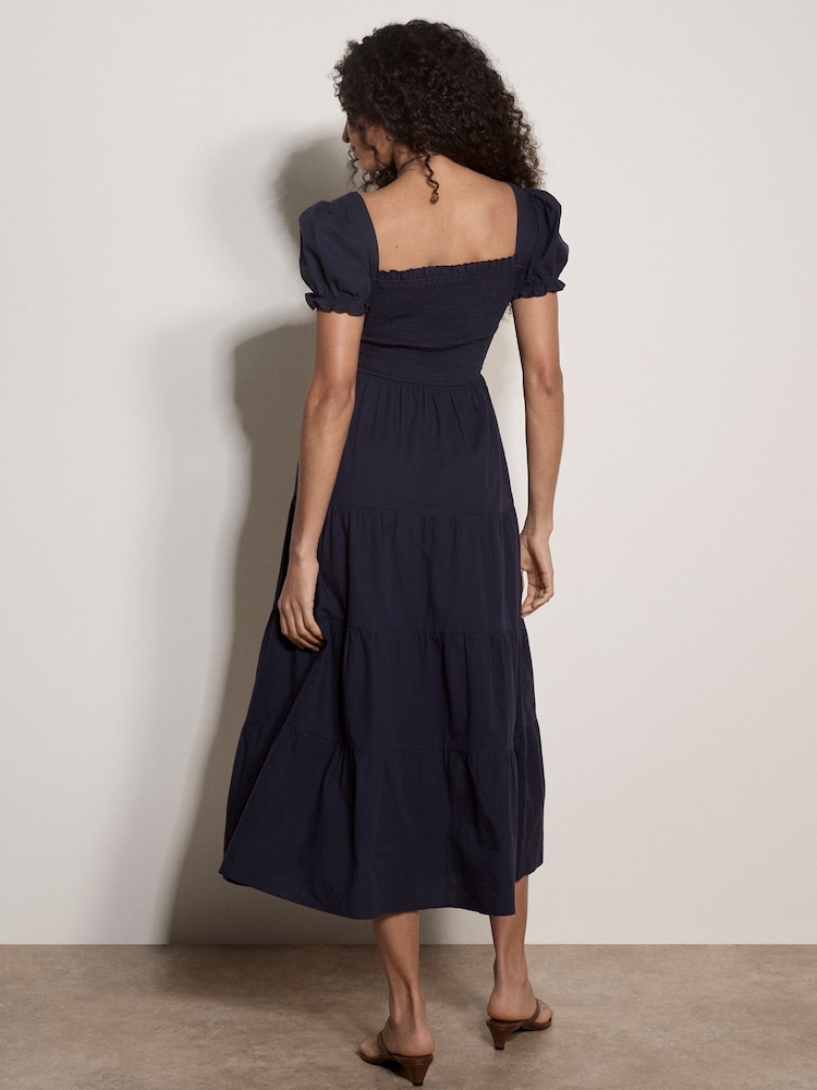 Apricot Blue Cotton Tiered Milkmaid Midi Dress - Image 2 of 4