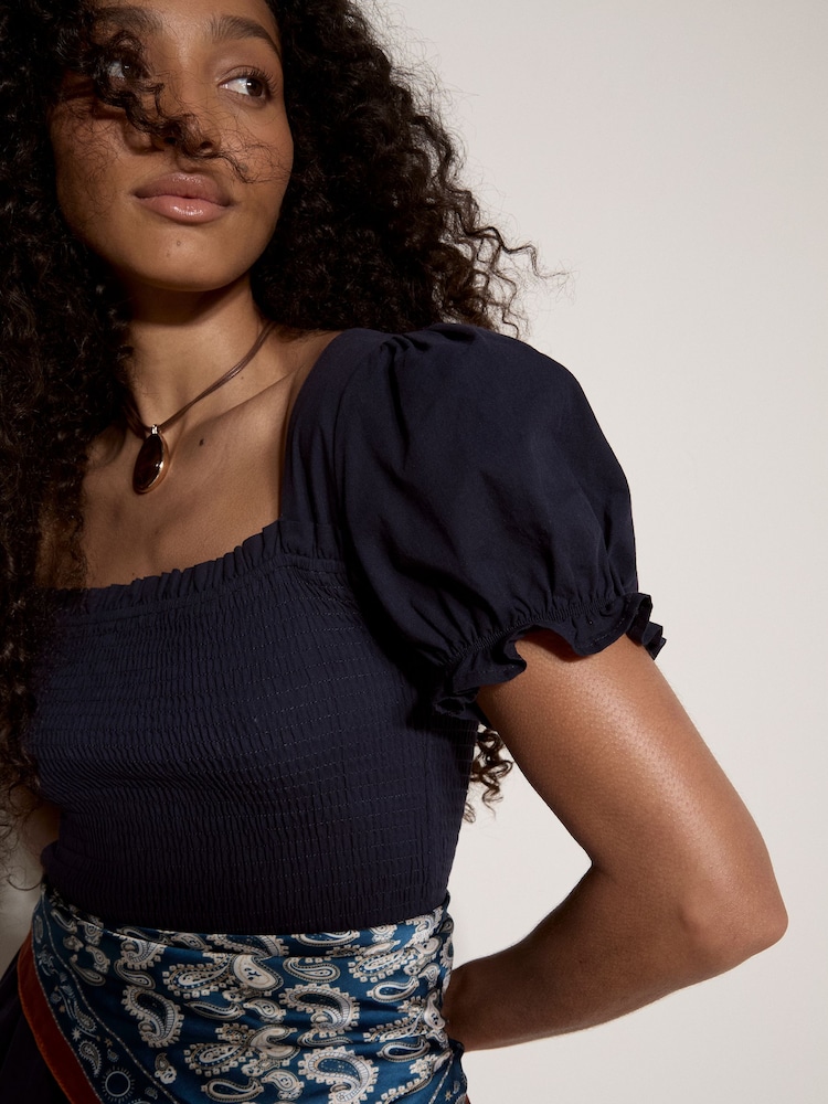 Apricot Blue Cotton Tiered Milkmaid Midi Dress - Image 4 of 4