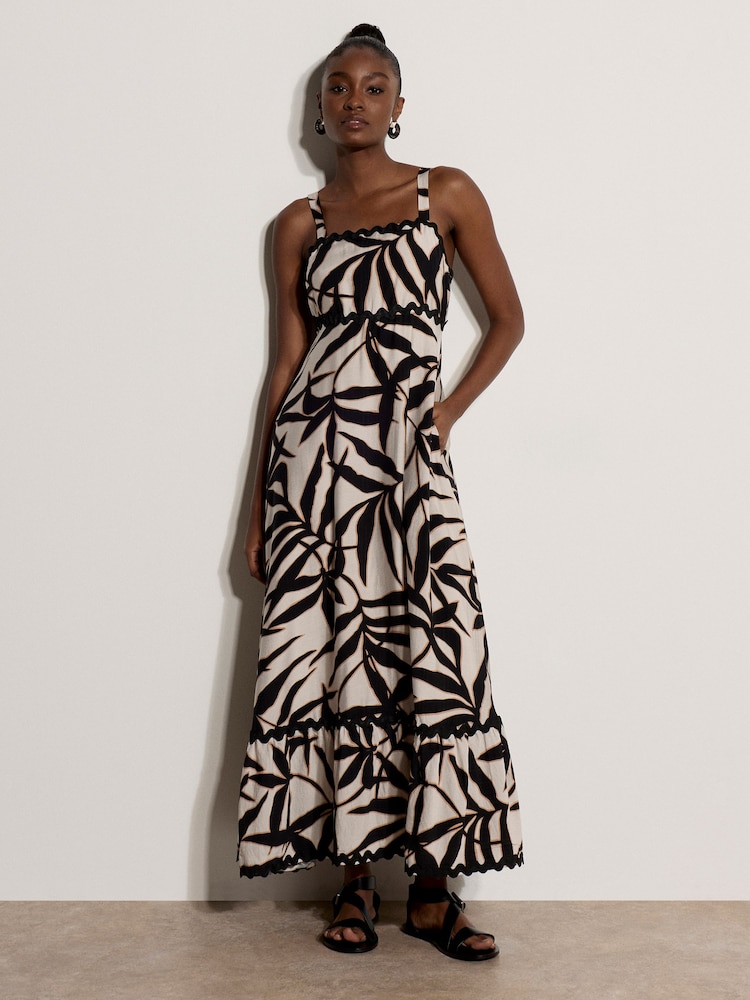 Apricot Natural Leaf Silhouette Ric Rac Trim Maxi Dress - Image 1 of 4 Apricot Natural Leaf Silhouette Ric Rac Trim Maxi Dress - Image 1 of 4