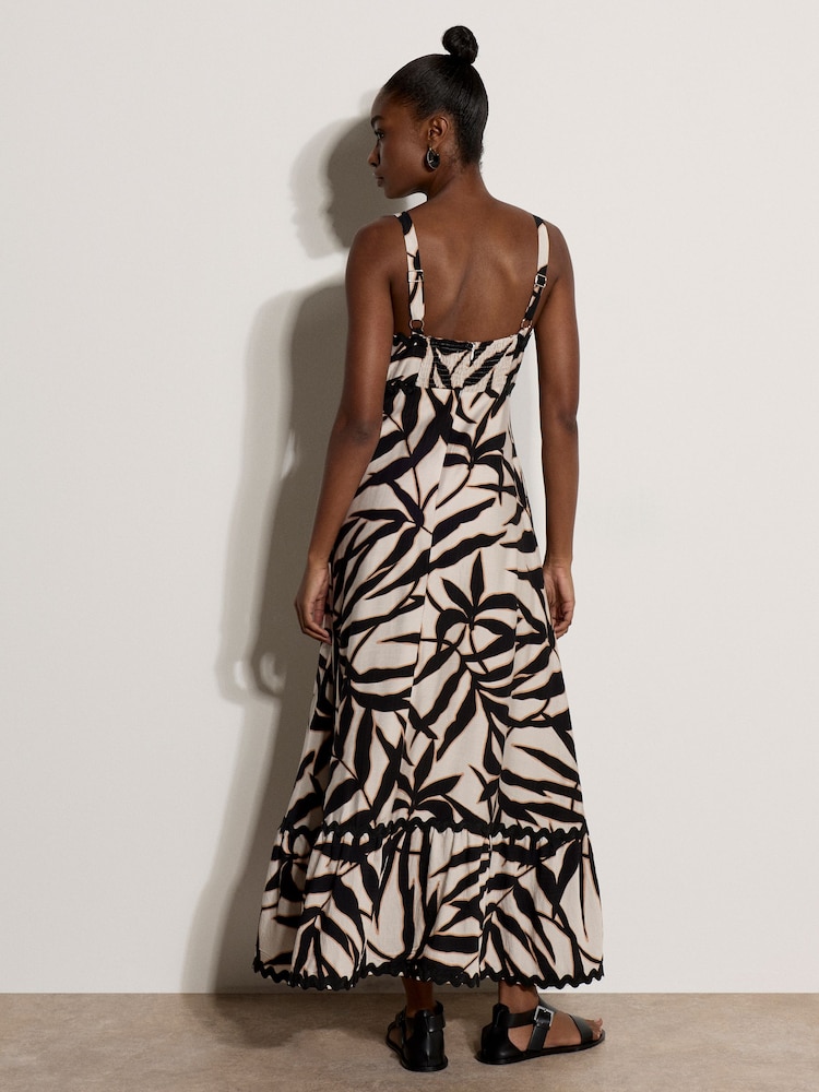 Apricot Natural Leaf Silhouette Ric Rac Trim Maxi Dress - Image 2 of 4 Apricot Natural Leaf Silhouette Ric Rac Trim Maxi Dress - Image 2 of 4