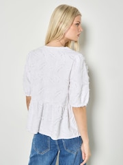Apricot White Eyelash Embroidery Linen Blend Blouse - Image 4 of 4