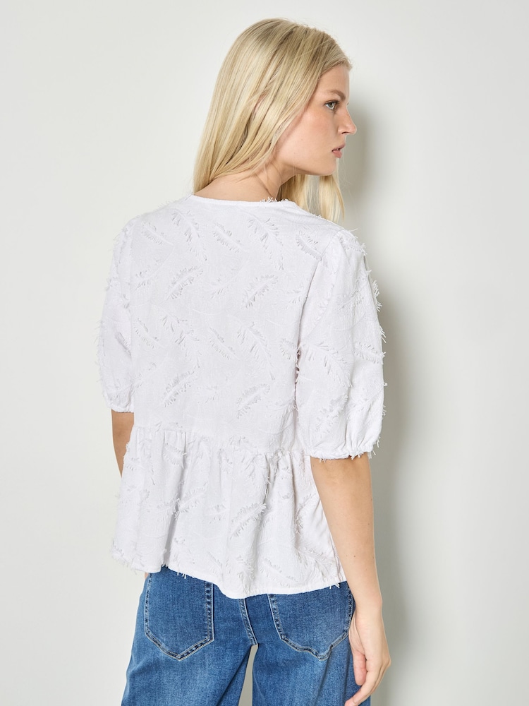 Apricot White Eyelash Embroidery Linen Blend Blouse - Image 4 of 4