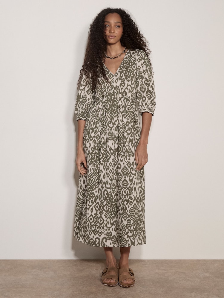 Apricot Green Tapestry Ikat Midi Dress - Image 1 of 4
