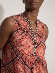 Apricot Orange Geometric Patchwork Tiered Midi Dress - Image 3 of 5