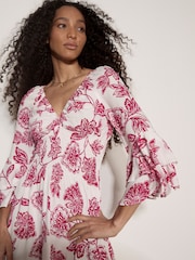 Apricot Pink Sarasa Floral Ruffle Mini Dress - Image 1 of 4