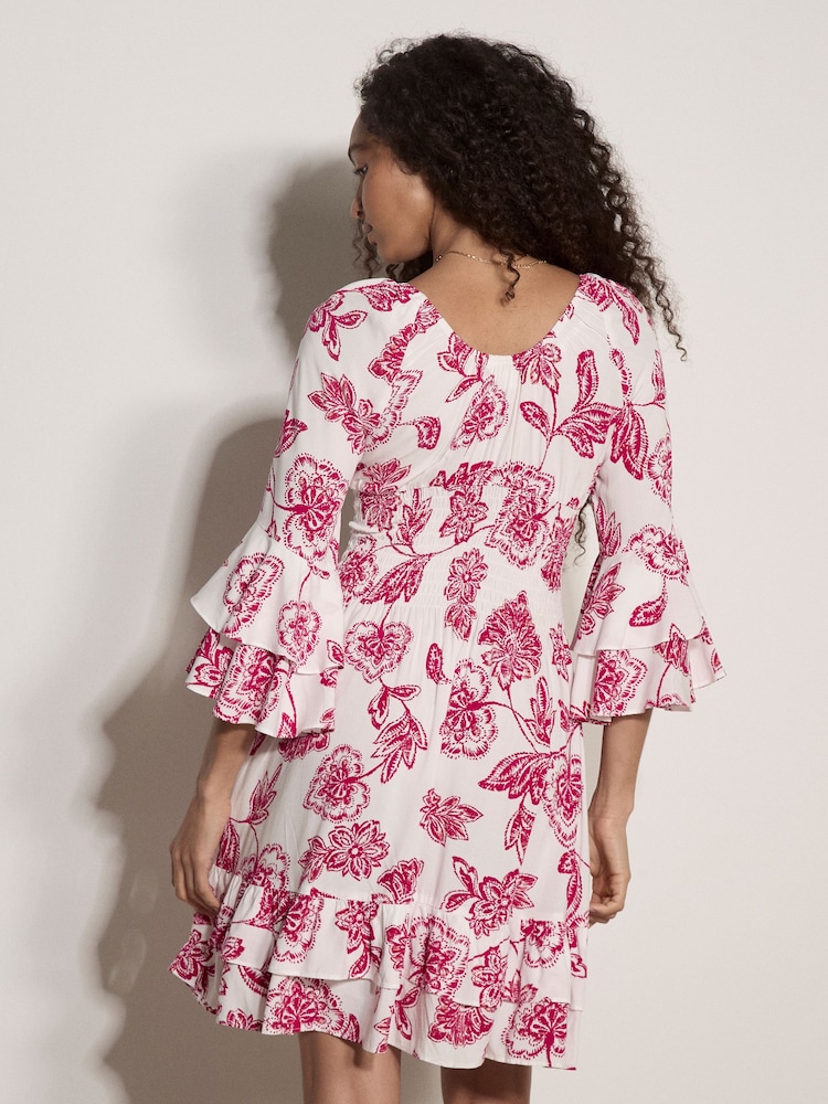 Apricot Pink Sarasa Floral Ruffle Mini Dress - Image 4 of 4
