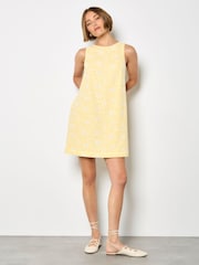 Apricot Yellow Floral Embroidered Shift Mini Dress - Image 1 of 4