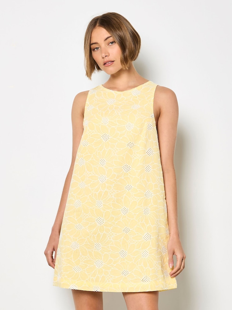 Apricot Yellow Floral Embroidered Shift Mini Dress - Image 2 of 4 Apricot Yellow Floral Embroidered Shift Mini Dress - Image 2 of 4