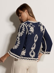 Apricot Blue Embroidered Bell Sleeve Top - Image 4 of 5