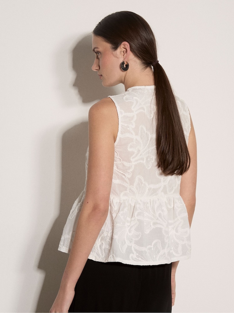 Apricot White Floral Embroidered Peplum Top - Image 2 of 4