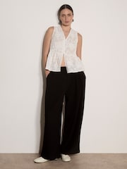 Apricot White Floral Embroidered Peplum Top - Image 3 of 4