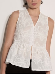 Apricot White Floral Embroidered Peplum Top - Image 4 of 4