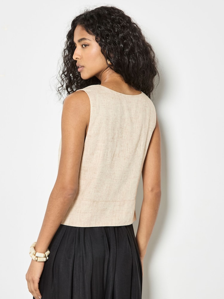 Apricot Natural Tie Front Linen Blend Waistcoat - Image 2 of 4