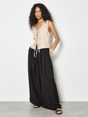 Apricot Natural Tie Front Linen Blend Waistcoat - Image 3 of 4