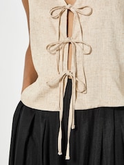 Apricot Natural Tie Front Linen Blend Waistcoat - Image 4 of 4