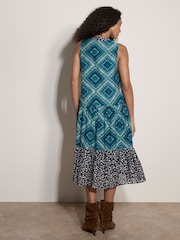 Apricot Blue Geometric Patchwork Tiered Midi Dress - Image 2 of 4